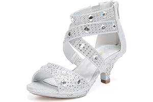 Dufannie Toddler Little Big Kid High Heels Flower Girls Party Dress Shoes Glitter Pump Sandals