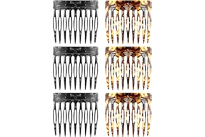 AOZUO 6 Pcs French Hair Comb For Women, Hair Side Combs Small Hair Combs Strong Hold Hair Clips Curved Tortoiseshell Hair Combs For Bun Twist Hair Styling Accessories Decorative(Black, Brown Onyx)