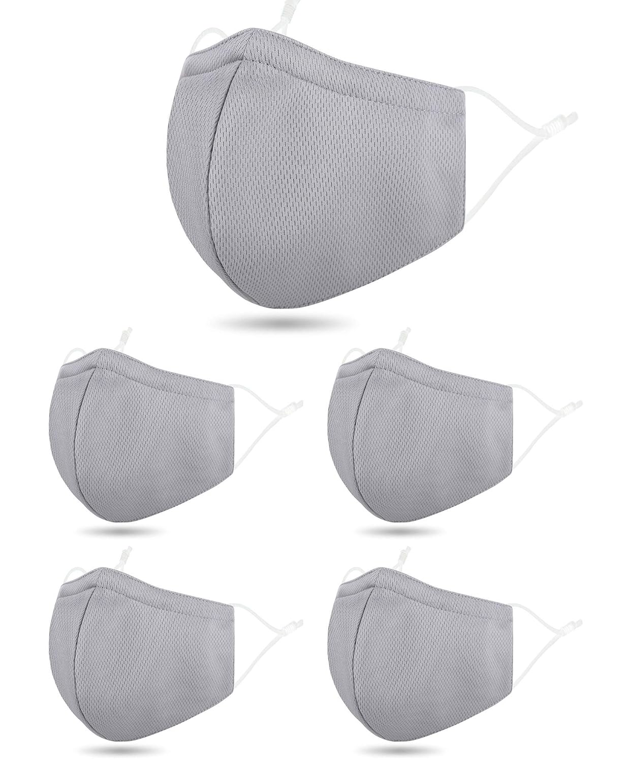5 pcs Costume Fabric Face C-over,2 Layer Breathable Washable Cloth Face Madks for Indoor Outdoor,Reusable Covering for Home Office Wear,Grey