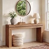 TRIBEWOOD 63" Solid Wood Long Console Tables for Entryway, Beaded Trim, Thick Tabletop &amp; Legs, Farmhouse Sofa Table Behind Couch for Living Room, Hallway Foyer Entrance, Easy Assembly