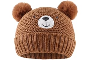 JANGANNSA Cute Bear Baby Beanie Pompom Baby Boys Hat Infant Toddler Winter Knitted Beanies for Girls