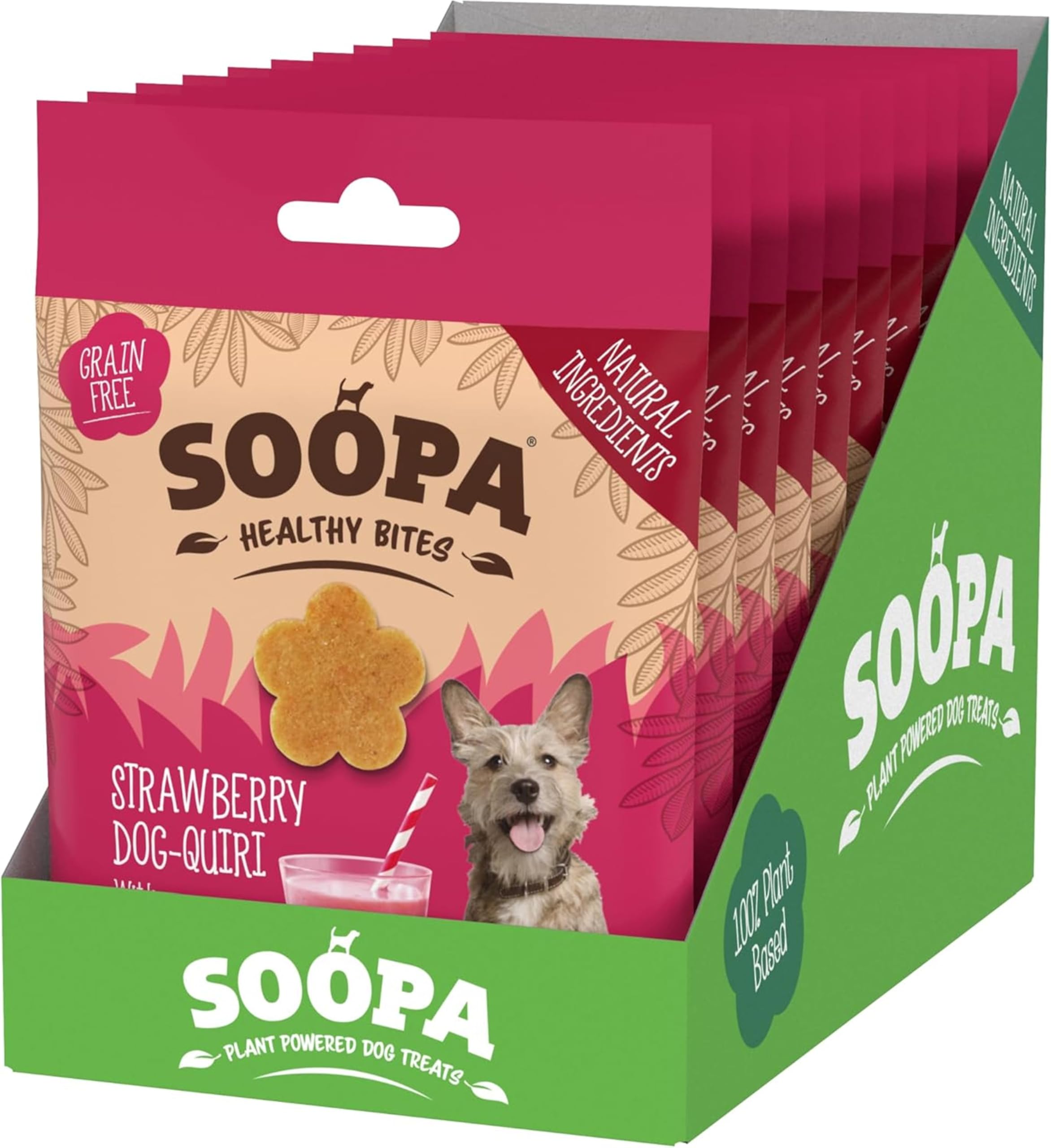 Soopa Strawberry Dog-Quiri Healthy Bites 10-Pack, Human-Grade, Grain-Free, Natural Dog Treats for Small Dogs, Medium, Large, Puppy, Dog Training Treats, Low Calorie, Superfood, Vegan, 10 x 50 g