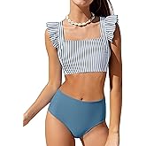 ZAANTI Girls 2 Piece Swimsuit Square Neck Ruched Ruffle Trim Bikini Sets Adjustable Straps Bathing Suit for Teen Girls 9-16Y