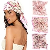 CUBACO 27.5" Square Satin Head Scarf Hair Scarf for Women's Hair-3 Pcs Silk Bandanas for Women Silk Head Wrap for Sleeping Pink Purple Bandana Scarves Gifts