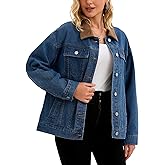 CIMUK Women's Jean Jacket Button Down Corduroy Collar Long Sleeve Western Shacket Denim Jackets