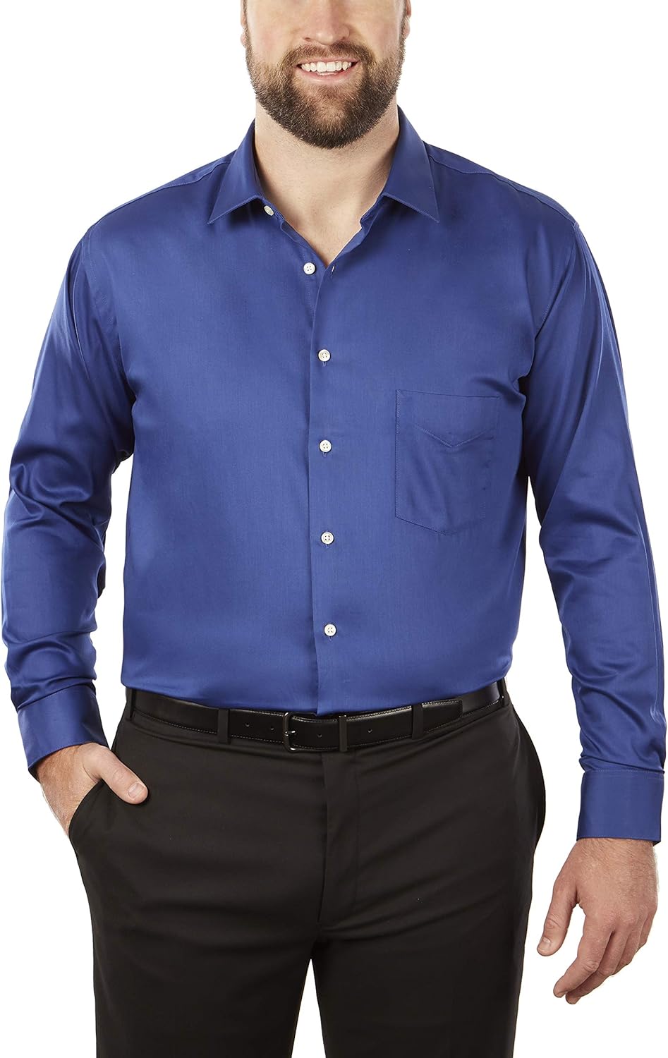 Van Heusen Men's BIG FIT Dress Shirts Lux Sateen Stretch Solid (Big and Tall): Clothing
