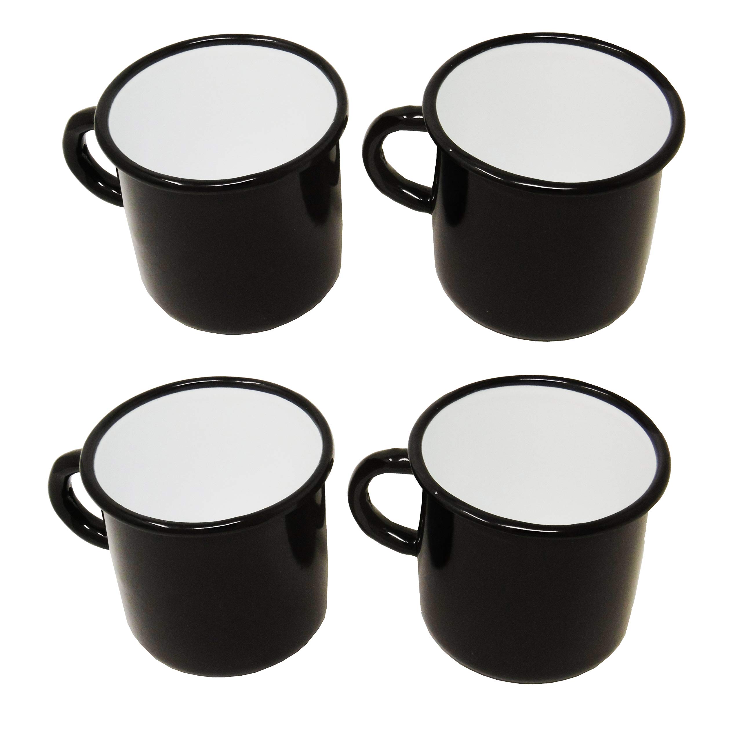 Set of 4 enamelled metal mugs / 400 ml - Black and white