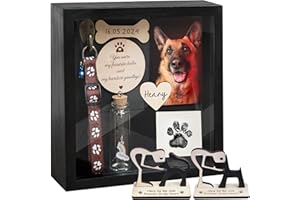 vinatimes 8.6'' Pet Memorial Gift Shadow Box Black Collar Holder Picture Frame Pet Paw Ink Kit Dog Wooden Sculpture Bottle Rainbow Pet Hair Keepsake Gift Loss of Dog Cat Tabletop Wall Hanging PSD-4B