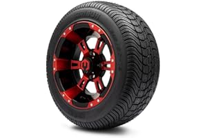 GOLF CART KING MODZ® Ambush Red and Black 12" Golf Cart Wheels and Arisun Cruze (215/50-12) DOT Low Profile Golf Cart Tires Combo - Set of 4