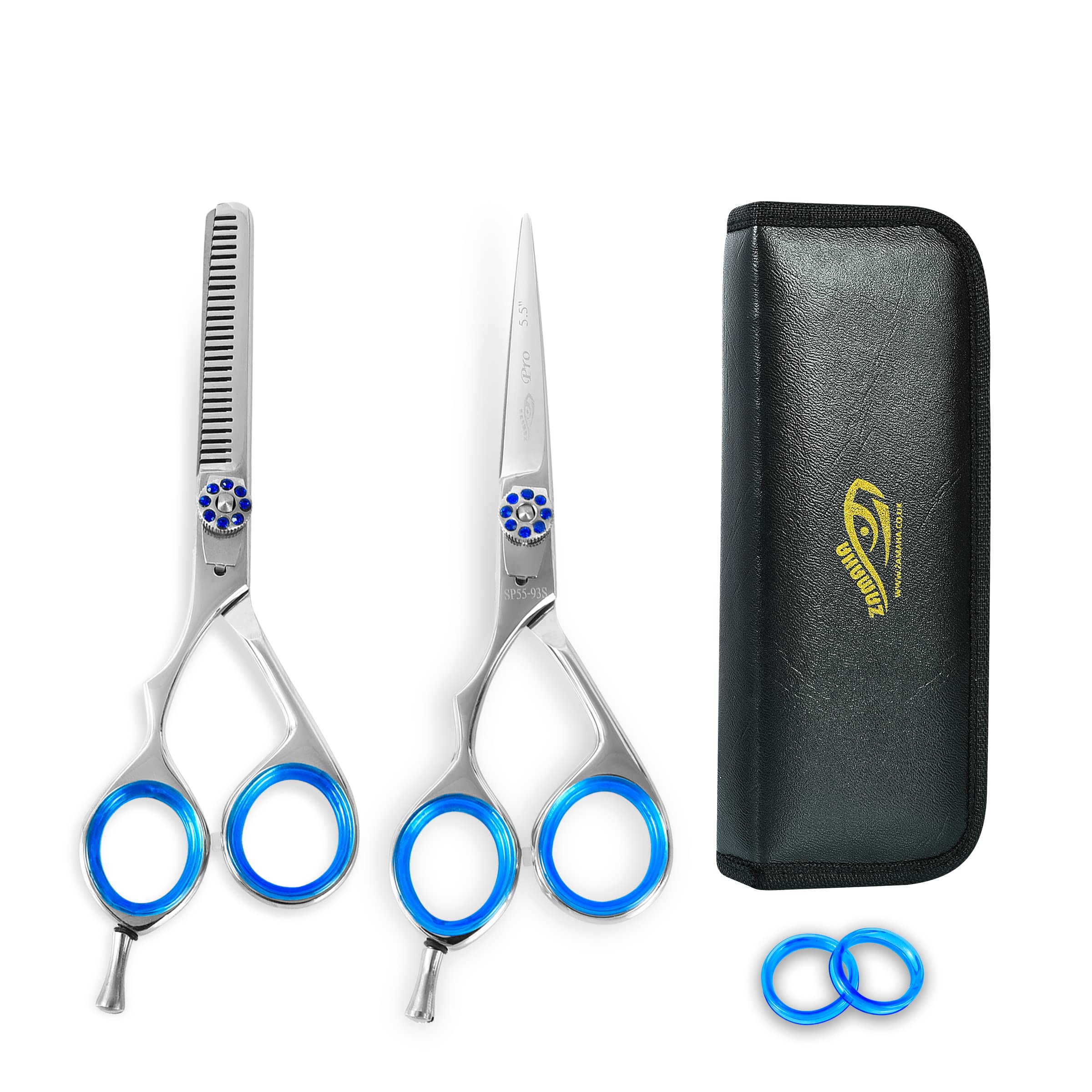 ZAMAHA 2 Pcs Stainless Steel Left Handed Hairdressing Scissors, Lefty 5.5" Professional Hair Cutting Shears, Barber Scissor (Cutting + Thinning)