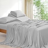 NATUREFIELD 4Pcs Sheets Set Top Split King 100% Rayon Derived from Bamboo Bed Sheets Soft Breathable 1 Flat Sheet, 1 Fitted Sheet, 2 Pillowcases Gray LightGray