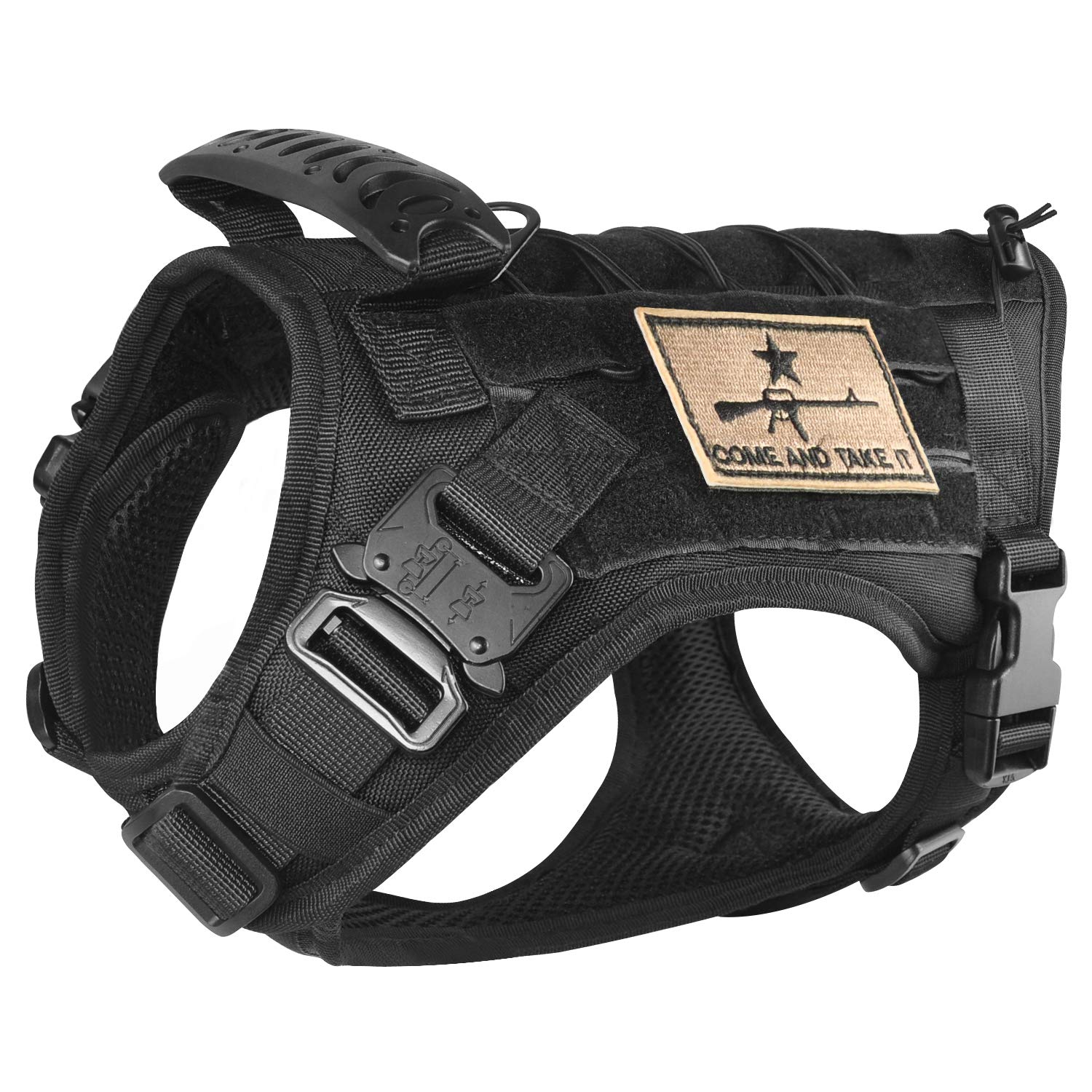 SALFSE Tactical Service Dog Vest Harness K9 Military Molle Dog Vest for Outdoor Training Wear-Resisting Pet Dog Harness with Rubber Handle & Metal Buckle （Small,Black）