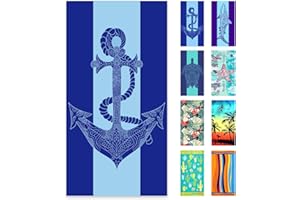 cabanana Sand Free Beach Towel - Large Oversized Beach Towel Sandproof 70x35 Big Microfiber Quick Dry Pool Towel, Thin Lightweight Compact for Travel Swimming Bath for Adults Women Men (Anchor)