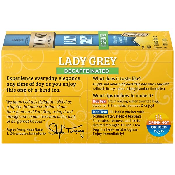 TWININGS DECAFFEINATED LADY GREY BLACK TEA INDIVIDUALLY WRAPPED BAGS, 20 CT
