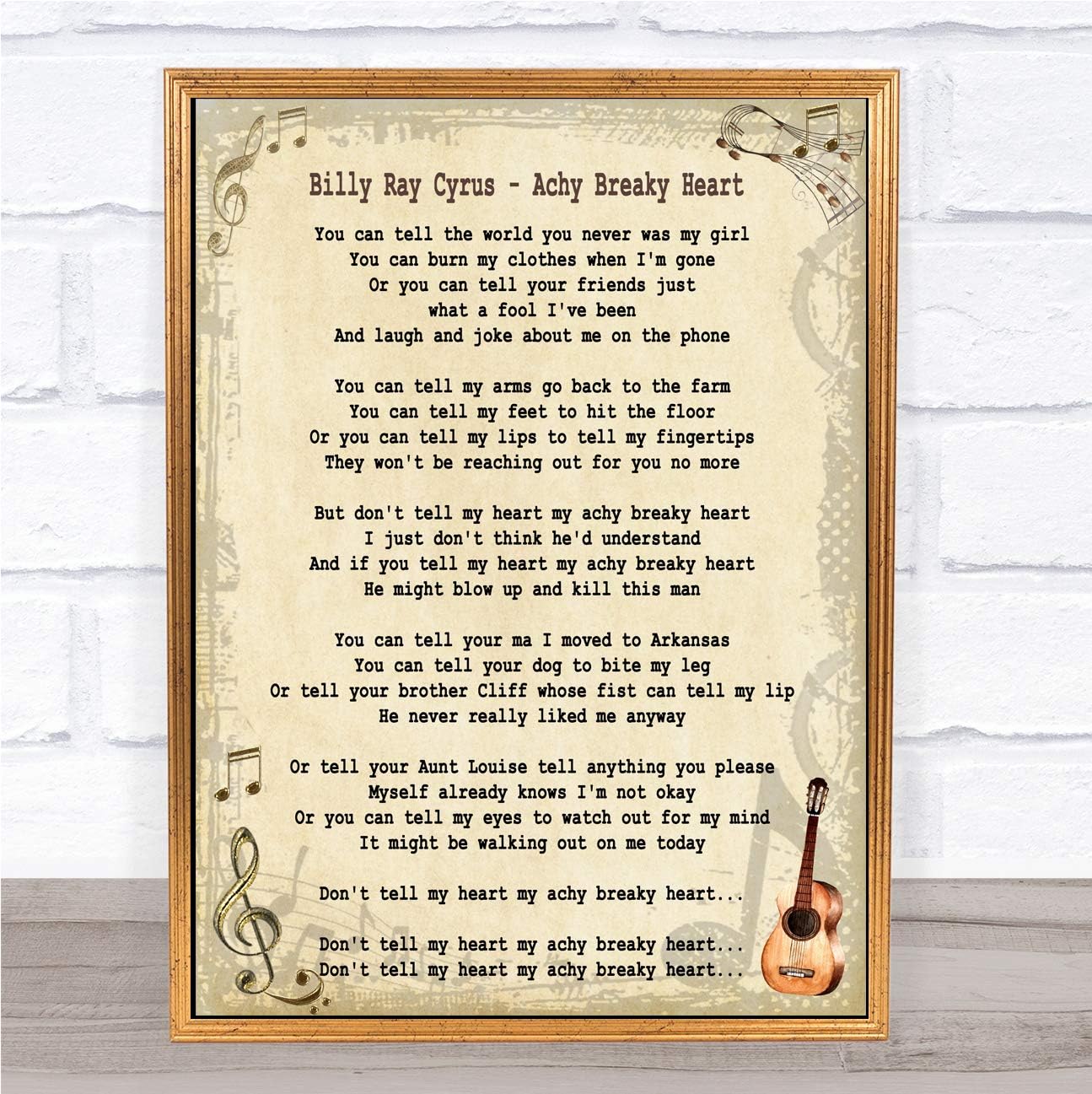 Amazon Com Achy Breaky Heart Song Lyric Quote Print Office Products