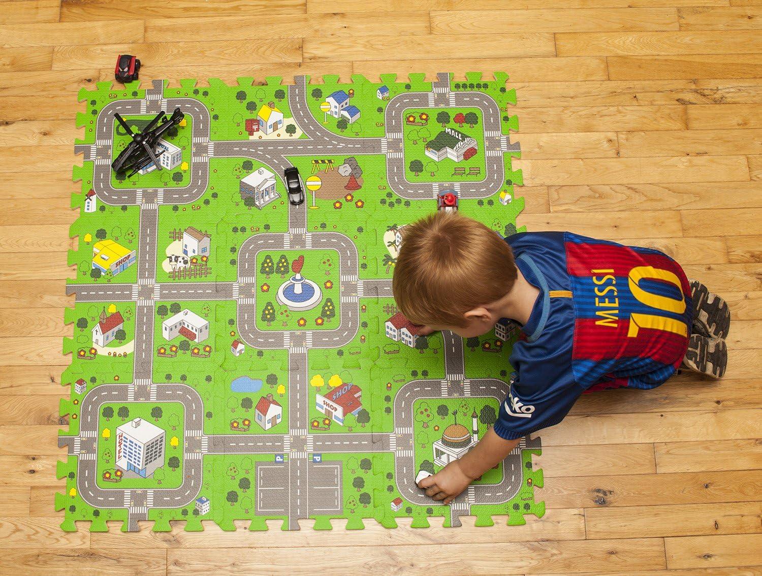 Play Mat Road Toy Foam Playmat Interlocking Floor Puzzle Road Playroom Mat Interactive Play Set Bundle with Hot Wheels Cars (5 pc - Car Set): Toys & Games