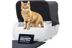 PITPET Smart Automatic Cat Litter Box Self Cleaning Cat Litterbox with Built in Odor Eliminator - Works with Clumping Cat Litter (No Expensive Refills) Hood & Litter Mat -10Lb Litter Included