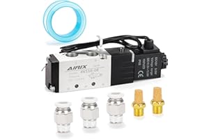 AIRIX 4V110-06 Pneumatic Solenoid Valve DC12V, 2 Position 5 Way, 1/8" NPT, Pilot-Operated Single Coil, Fast Response Electric Air Valve Out Of Line & Quick Connect Fittings