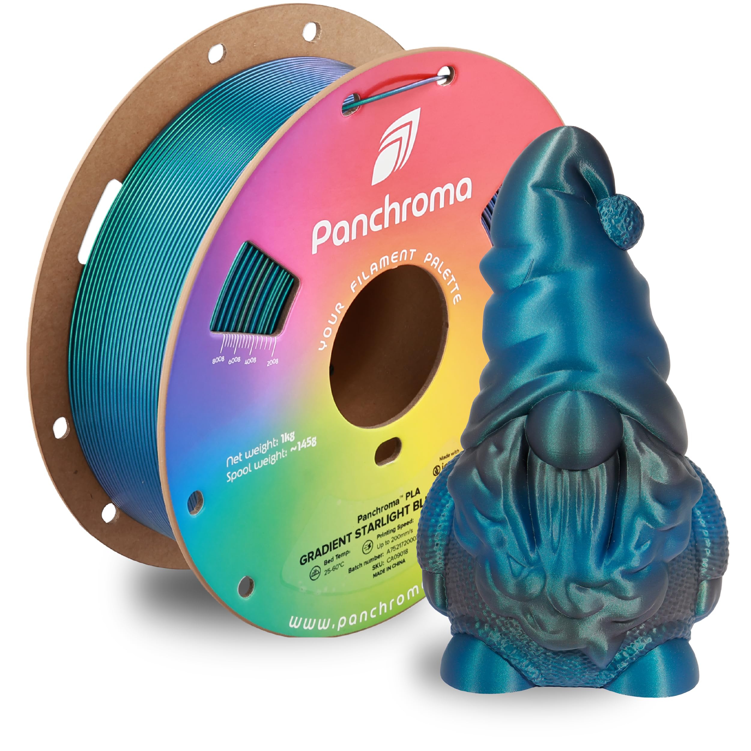 Polymaker Panchroma Gradient Starlight PLA Blue-Green 3D Printing Filament 1.75mm 1KG, Premium Gradient PLA, Easy to Print, AMS Compatible, Perfect for Figurines, Tabletop Models, Ornaments, Jewelry Image