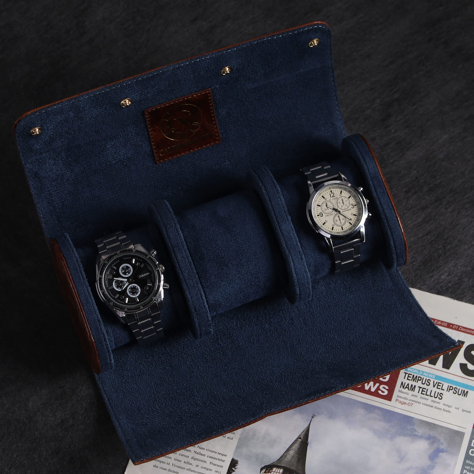 Genuine Napa Leather Watch Roll Travel Case for 3 Watches - Travel Watch Rolls and Leather Watch Display Cases with Velvet Interior - Watch Storage Organizer Men's