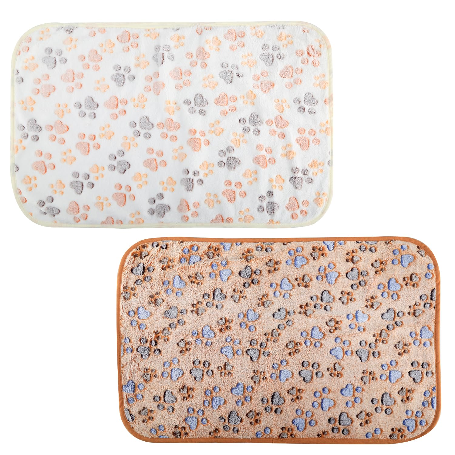 Luckious 2 PCS Pet Blanket Puppy Blanket Soft Warm Blanket, Paw Print Cat & Dog Fleece Blanket Pet Products Suitable for Small Medium Cats & Dogs (Brown White 60 X 40 Cm)