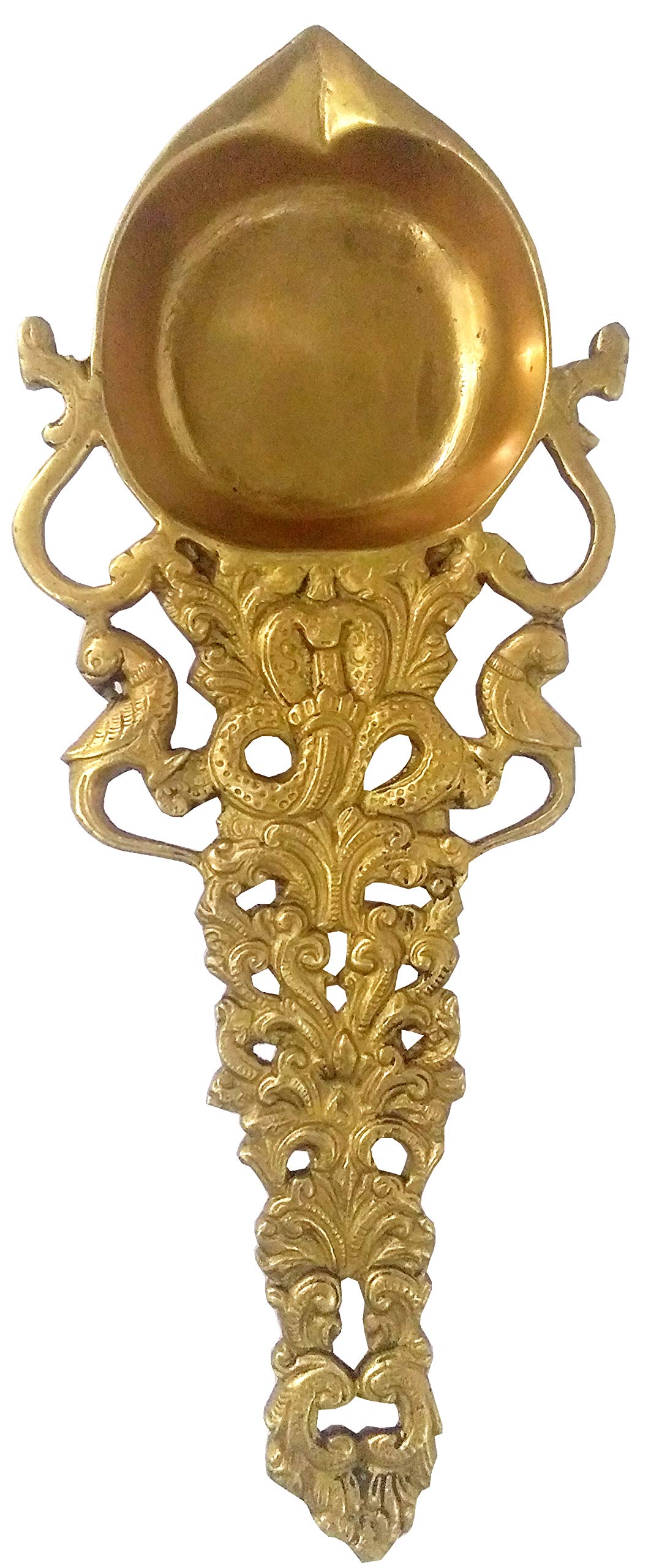 Purpledip Brass Aarti Grand Hawan Spoon: Parrot Design Vintage Table Decor (11968)