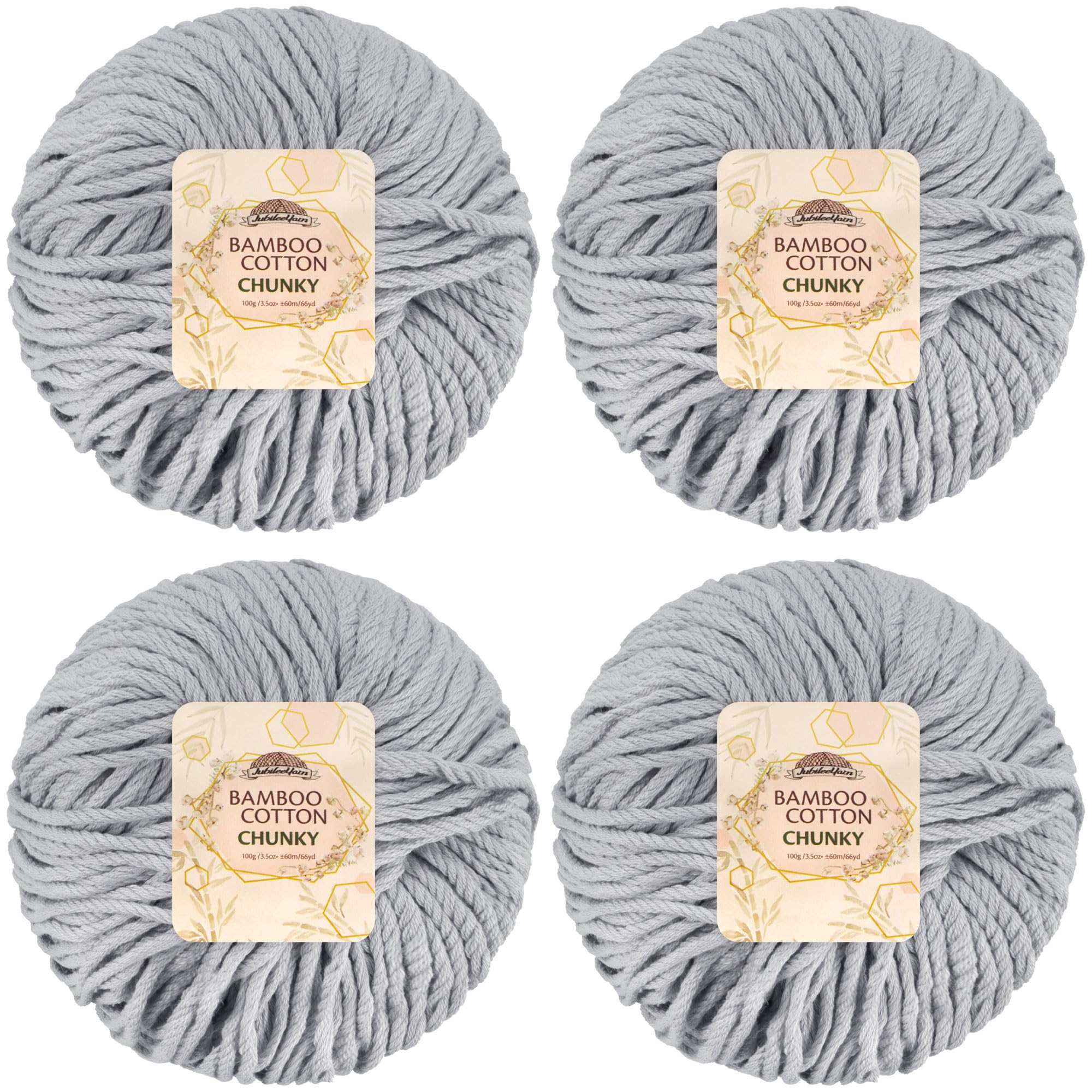 JubileeYarn Bamboo Cotton Chunky Yarn - 100g/Ball - Cloudy Grey - 4 Balls — image 1