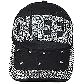 Popfizzy Bling Hat for Women and Girls, Fun Rhinestone Baseball Cap, Bejeweled Distressed Denim Hat, Bling Gifts for Women