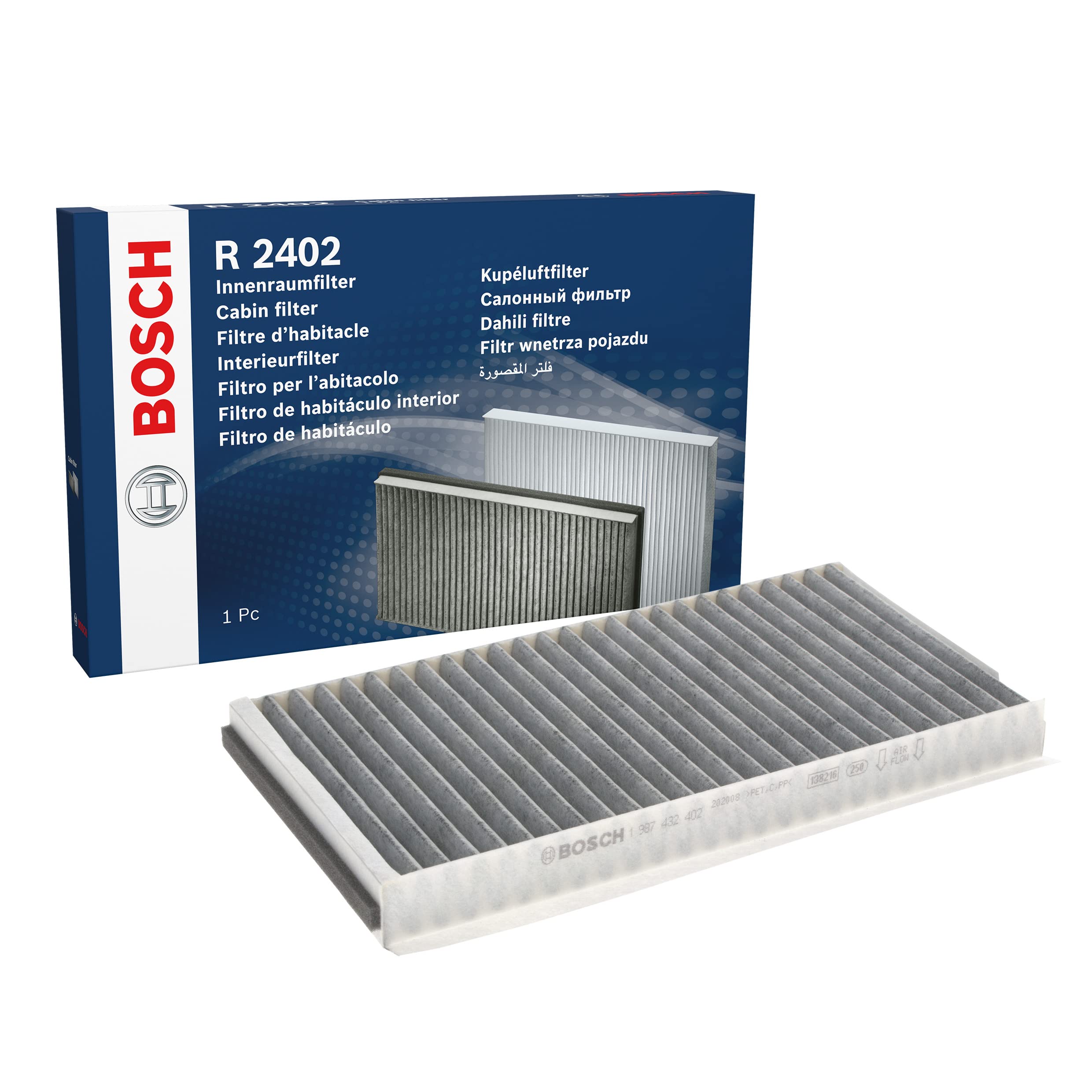Bosch R2402 Activated Carbon Cabin Filter, Replacement Filters - Against Unpleasant Smells, Pollen and Dust for Cleaner Air Inside the Vehicle