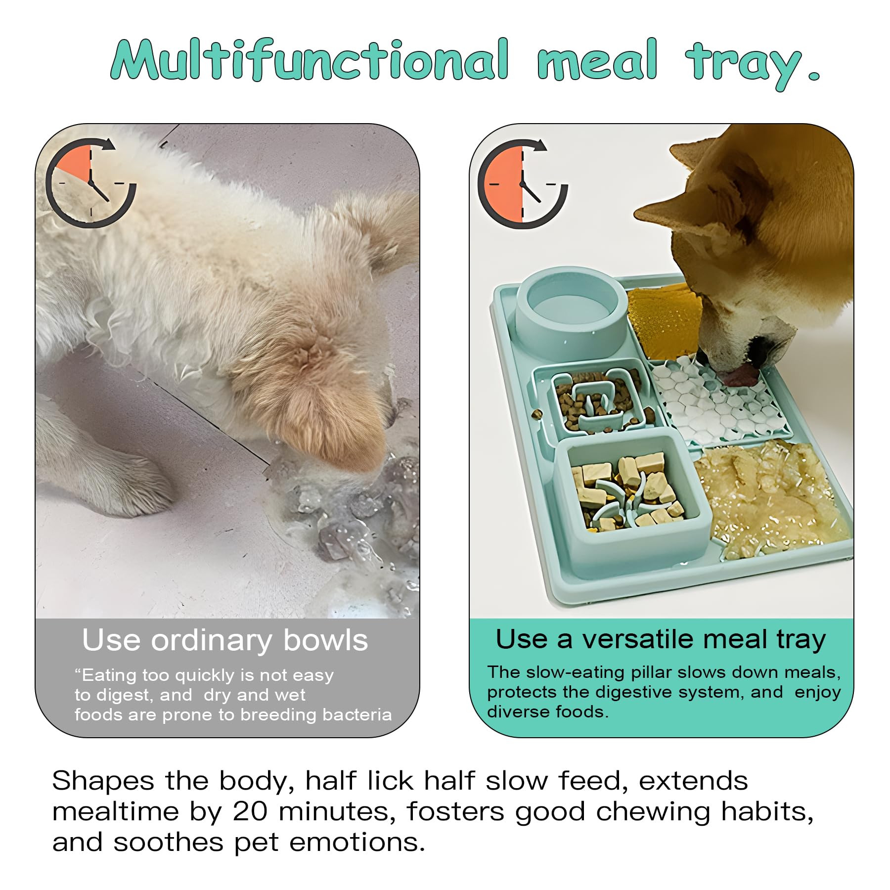 Slow Feeder Dog Bowls, 3-in-1 Food and Water Bowls with Silicone Lick Mat, Non-Skid Silicone Slow Down Eating Lick Pad for Medium Small Sized Dogs, Cats (Green)