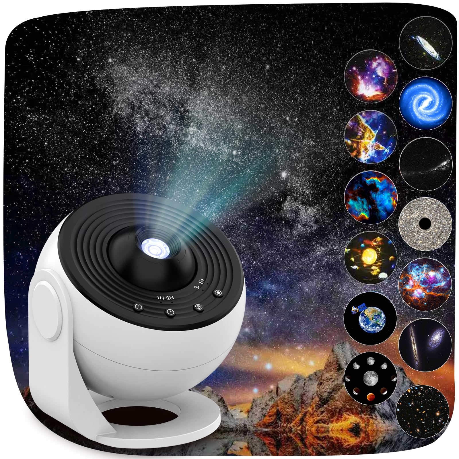YunLone Home Planetarium Star Projector Galaxy Light Night Lights with 12Film Discs, Nebula/Moon/Celestial Galaxy Projector, 6500K Brightness, Zoom, Timer & Rotation Control, 3D Light Projector White — image 1