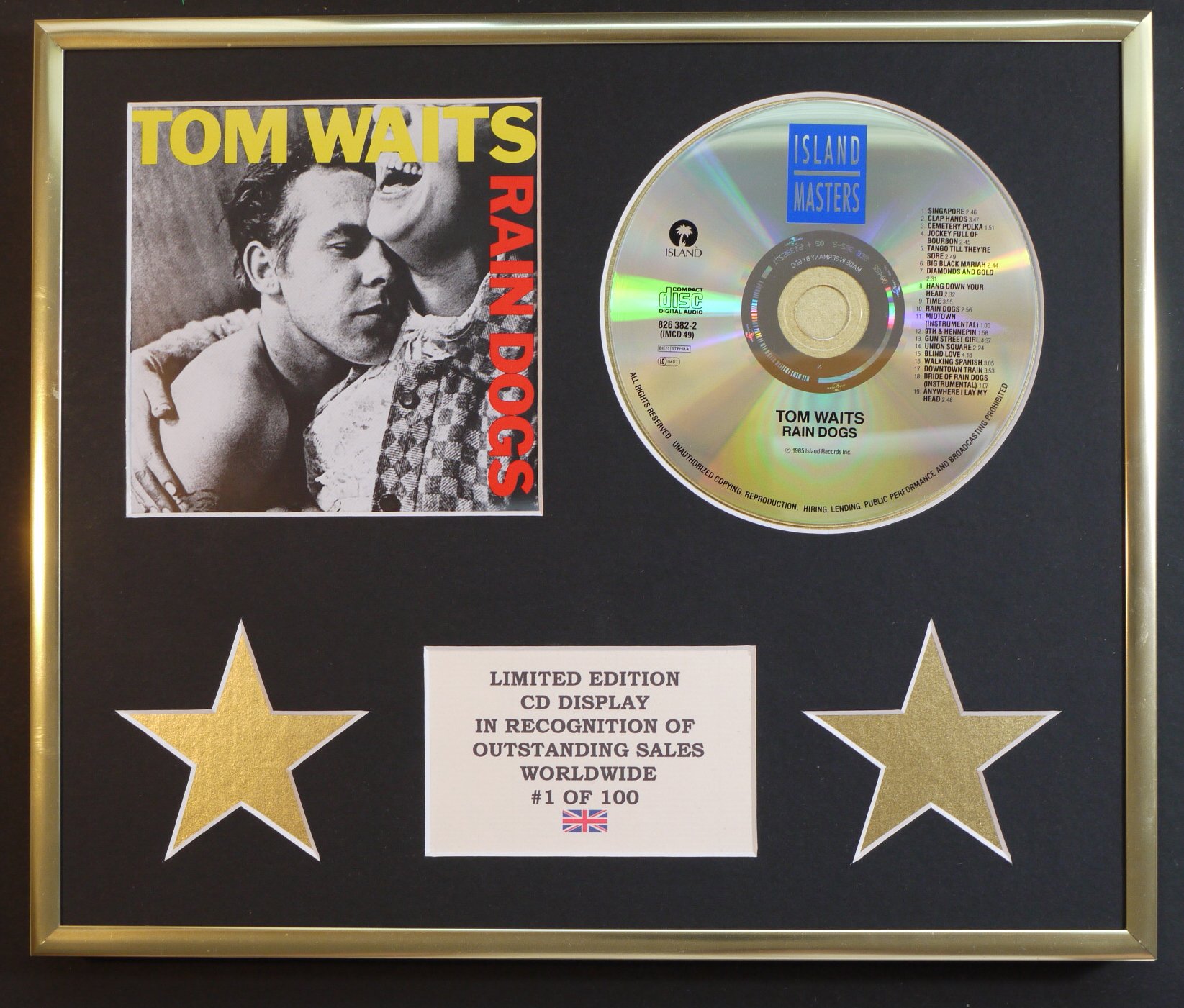 TOM WAITS/CD DISPLAY/LIMITED EDITION/COA/RAIN DOGS