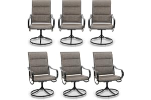 PHI VILLA Outdoor Swivel Patio Dining Chairs Set of 6, All Weather Patio Chair with Padded Textilene & Metal Frame for Outdoor Poolside Lawn Garden, Brown