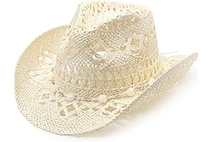 DRESHOW Straw Cowboy Cowgirl Hat for Women Men Western Coastal Cowboy Beach Hat with Shapeable Brim Unisex Rolled up Caps