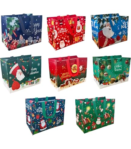 24 Pack Sac Cadeau Noel, Sacs de Noël avec Poignée, Sac Papier Kraft Durable, Sac Noel pour