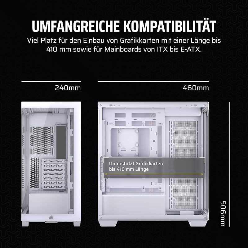3500X Mid-Tower ATX PC-Gehäuse - Gehärtetes Panorama-Glas - Umgekehrte Verbindung Motherboard-Kompatibel - Keine Lüfter Enthalten - Weiß