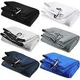 Cindeer 6 Pack Large Golf Towels, 16" x 24" Tri-fold Golf Towels, Microfiber Fabric Waffle Pattern Golfing Towel Portable with Heavy Duty Clip for Golfing Bag Remove Sand Dirt Mud Sweat(Multicolor)