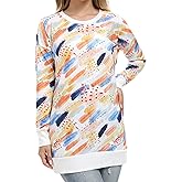 levaca Womens Long Sleeve Shirts Side Split Fall Tunic Tops to Wear with Leggings Colorful Pigment Print XL