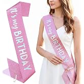 It's My Birthday Sash Pink Glitter with Pearl Pin for Women