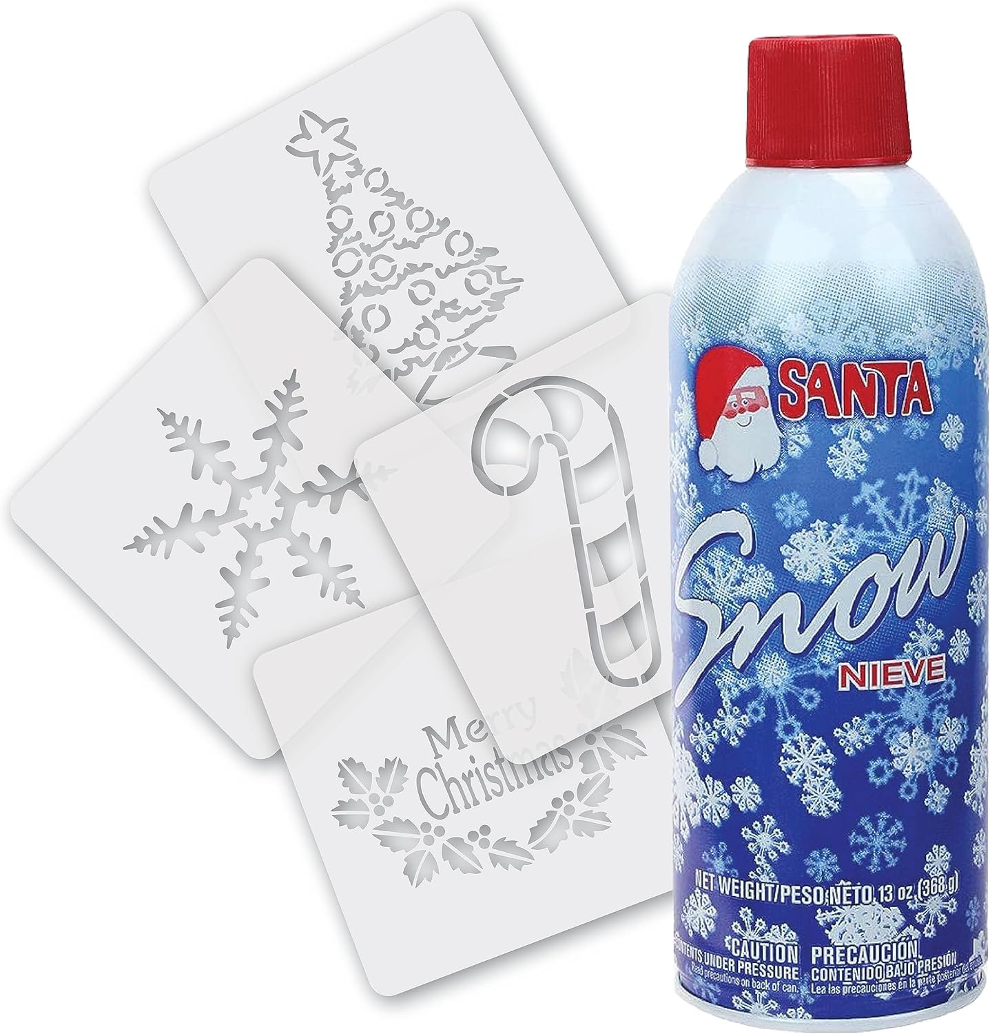 Artificial Snow - Snow Spray and Christmas Stencils Kit, 13oz Spray Snow, Four 5