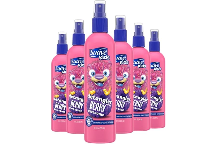Suave Kids Detangler Spray For Tear-Free Styling, Berry Awesome Dermatologist-Tested Hair Detangler Formula 10 oz, Pack of 6