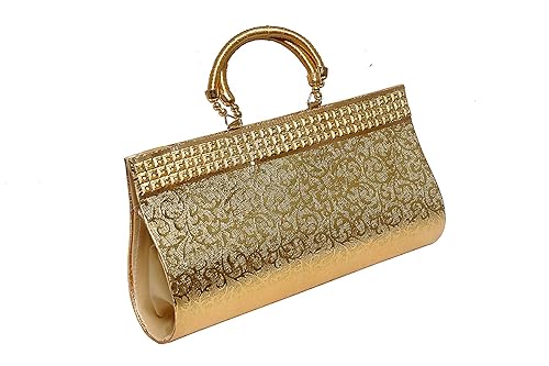 Rambha Latest Crystal/Bridal/Wedding/Party Clutches for Women-Golden Color