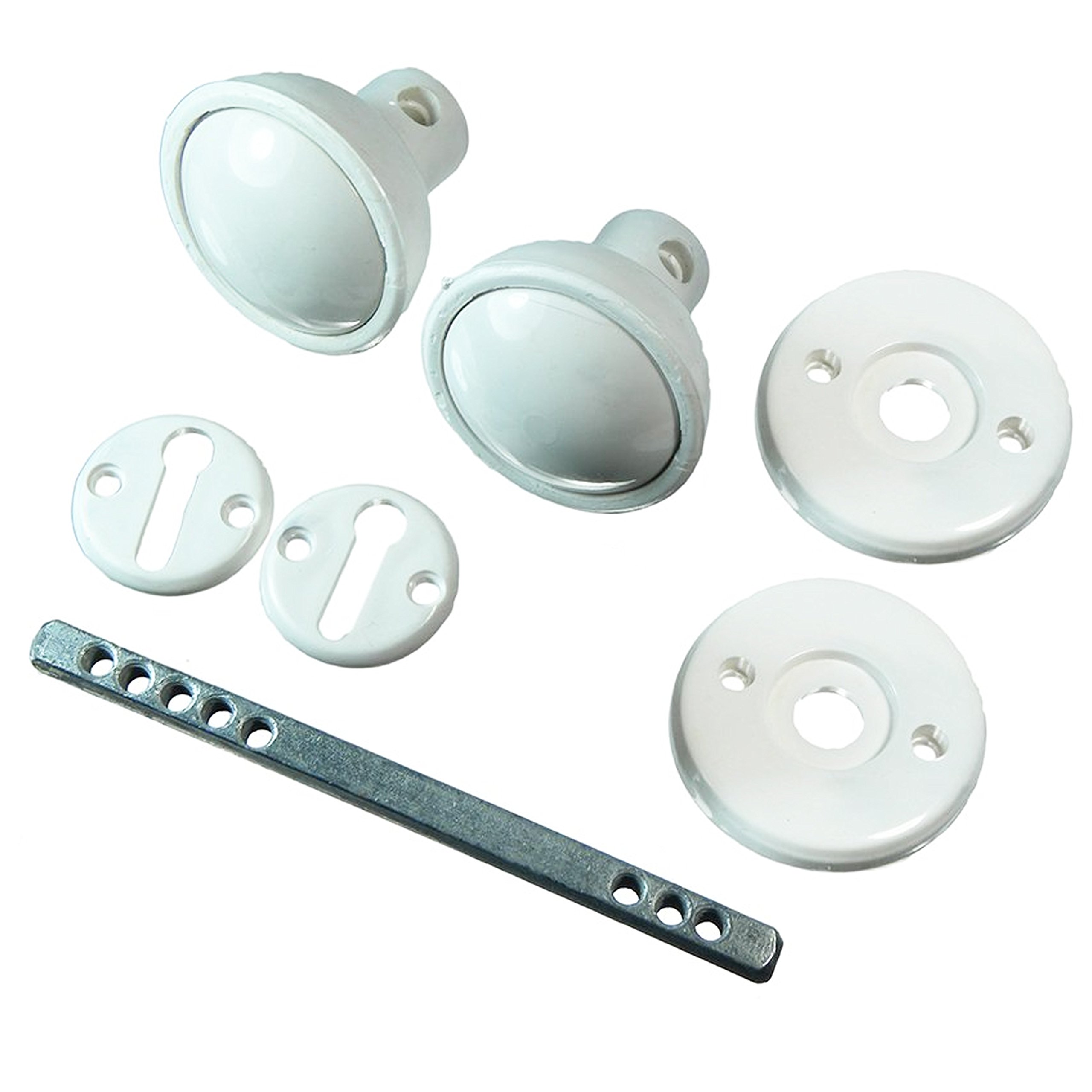Pair of White Plastic Rim 60mm Mortice Door Knobs | Ideal for Sheds & Garages