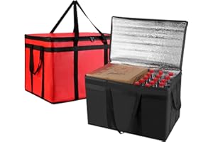 MOSAGO 2PK XXXL Insulated Food Delivery Bag - Reusable Thermal Cooler Grocery Bags for Doordash Catering, Pizza Carrier, Events, Keeps Cold/Hot Food Frozen or Warmer for Travel, Commercial (Black + Red)