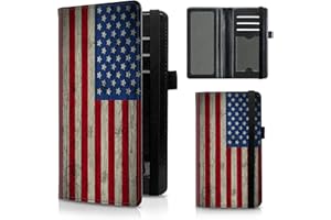FUYOCWE Leather Checkbook Covers for Men Women Check book Holder Cover Wallets for Personal Checkbook Duplicate Checks with RFID Blocking & Elastic Strap-Retro American Flag