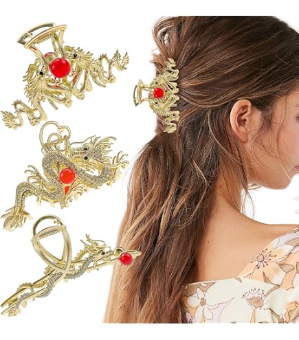 Amazon.com : Zinc Alloy Zodiac Dragon Hair Clip, Rhinestone  display picture 1