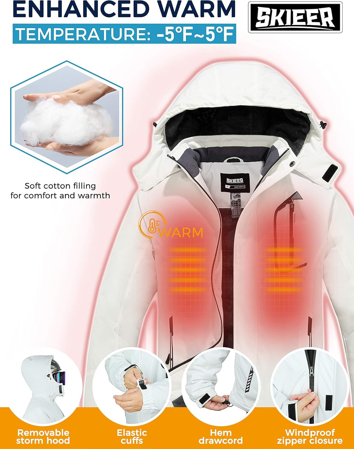 Skieer Men's Mountain Waterproof Ski Jacket Winter Rain Jacket Warm Fleece Snow Coat: Clothing