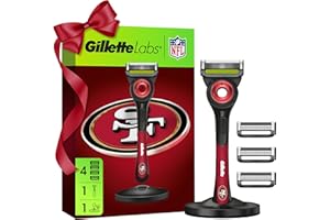 Gillette Labs Special NFL 49ers Edition Shaving Razor for Men – 1 Handle, 4 Razor Blade Refills & Magnetic Stand, Holiday Gifts for Men, GilletteLabs with Exfoliating Bar