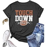 PECHAR Game Day Football Shirts Women Vintage Glitter Football Graphic T Shirt Tee Tops