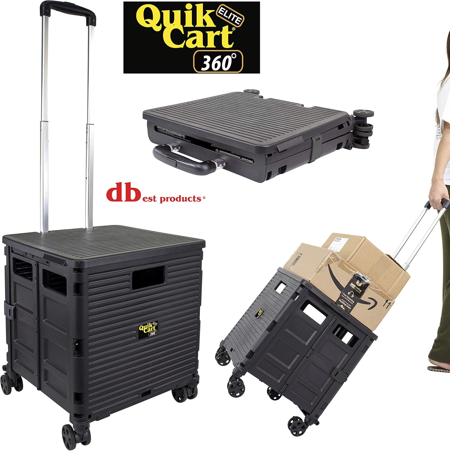 dbest products Quik Cart Pro Wheeled Rolling Crate Teacher Utility with seat Heavy Duty Collapsible Basket with Handle, Blue: Home & Kitchen